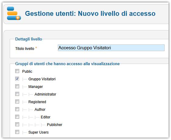 Nuovo livello di Accesso Nuovo livello di Accesso